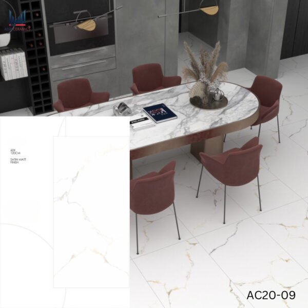 Indian Porcelain 60x120cm Satin Matt White Tiles For Home And Commercial Spaces-CodeAC20-09 - Image 2