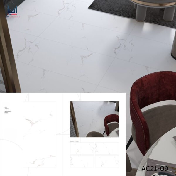 Indian Porcelain 60x120cm Satin Matt White Tiles For Home And Commercial Spaces-CodeAC21-09 - Image 2