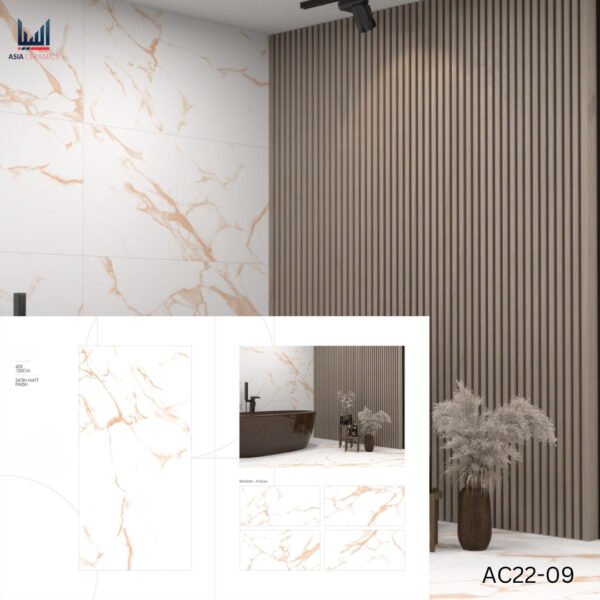 Indian Porcelain 60x120cm Satin Matt White Tiles For Home And Commercial Spaces-CodeAC22-09 - Image 2